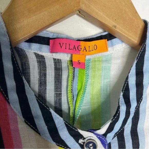 VILAGALLO Linen HARPER DRESS MULTI STRIPES Size Small - Picture 5 of 8